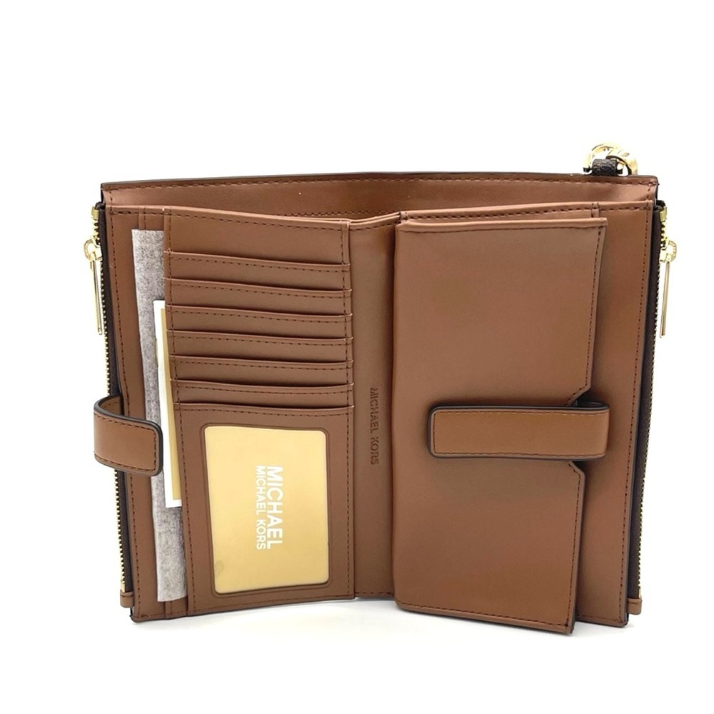 Michael Kors Large Double Zip Wallet Wristlet Brown Signature - Picture 6 of 7